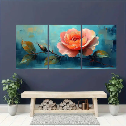 3pcs Abstract Flower Oil Painting Wall Painting, W Metal Print Ready to Hang Art - Bella Home Decor