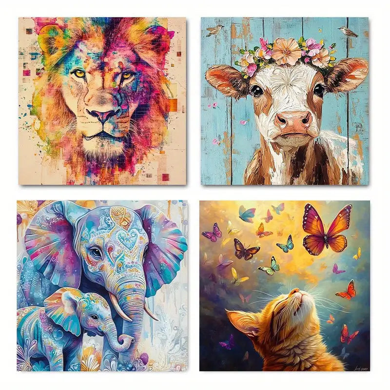 4pcs Colorful animal butterfly SA   Wall Art Canvas Framed