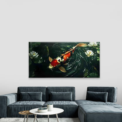 Koi Fish & for Lotus Wall Art Canvas Office Home Room Framed 120x60cm - Bella Home Decor