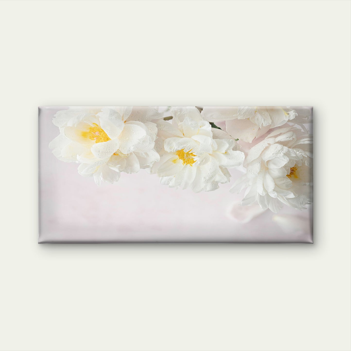 White Peonies & Water Droplets Wall Art Canvas Office Home Room Framed 120x60cm