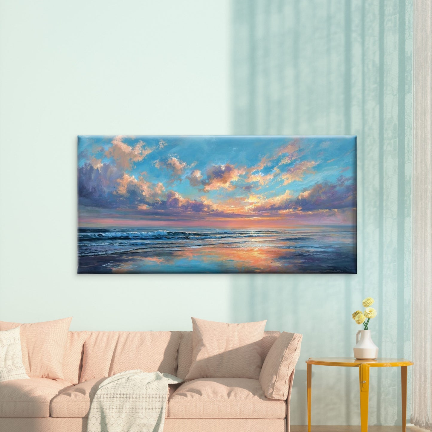 Waters & Pink-Purple Sky Ocean Wall Art Canvas Office Home Room Framed 120x60cm