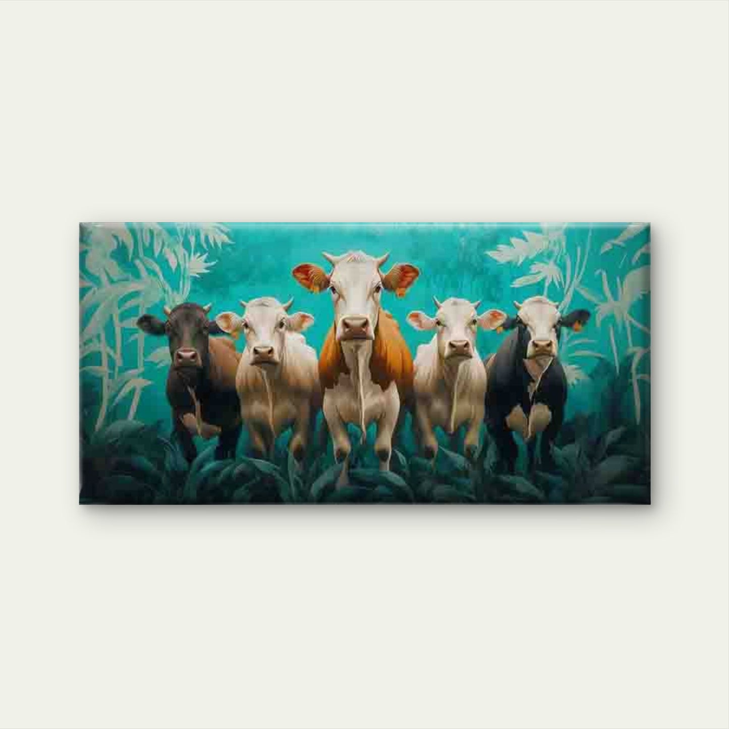 Featuring Cows in a Jungle Wall Art Canvas Office Home Room Framed 120x60cm
