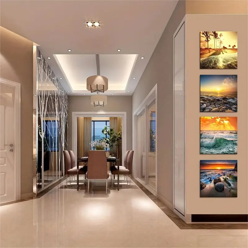 4pcs Seascape Nature Composition of Sea  Wall Art Canvas Framed