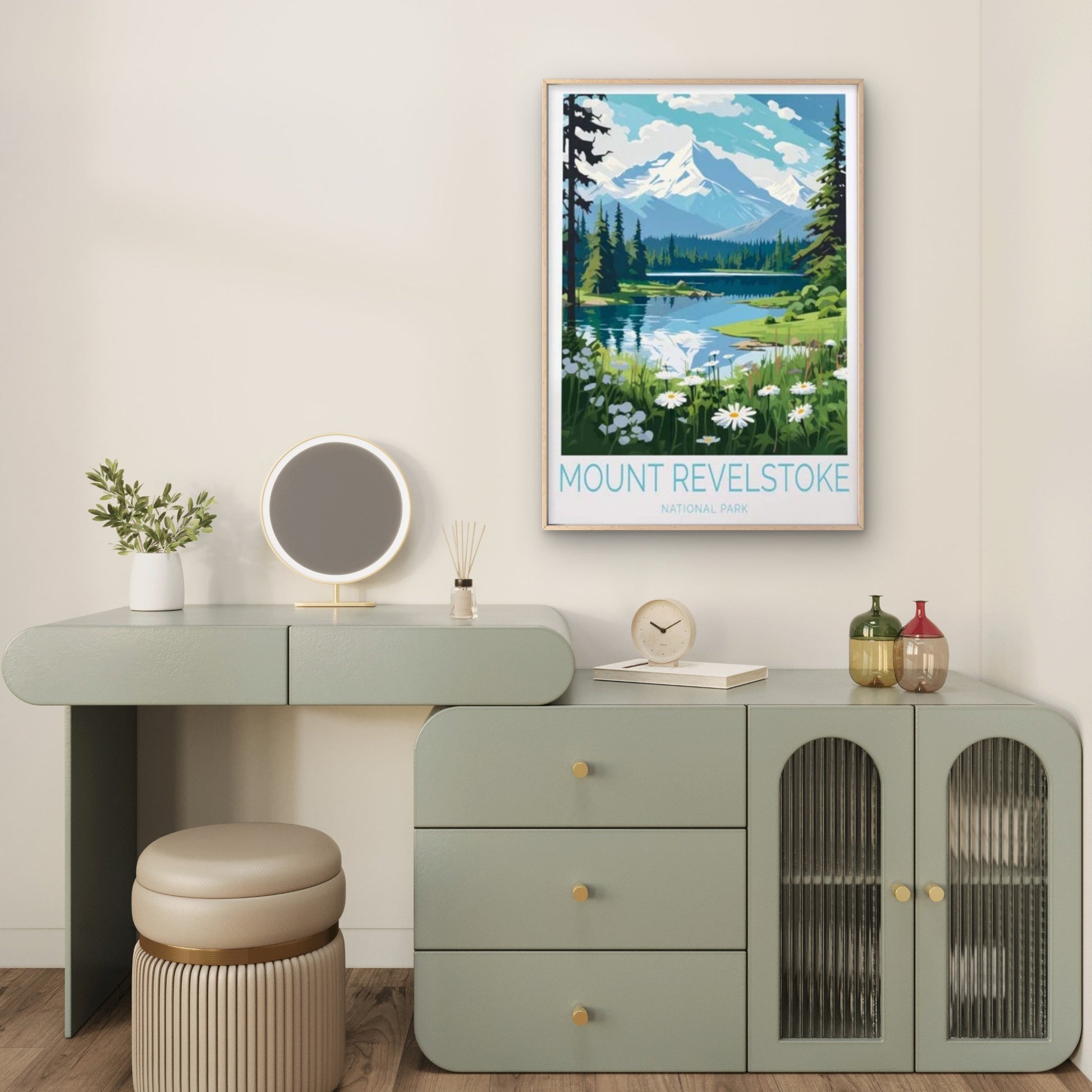 Mount Revelstoke National Park & Flowers Travel Poster Print Wall Art - Bella Home Decor