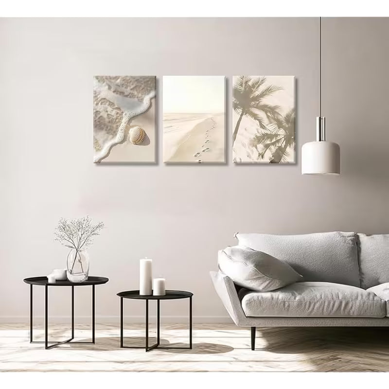 3pcs Coastal Beach Palm Trees Seashells Wall Art Set Canvas Framed 40x60cm - High Quality Print 100% Australian Made Wall Canvas Ready to Hang - Bella Home Decor