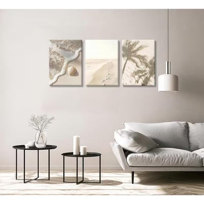3pcs Coastal Beach Palm Trees Seashells Wall Art Set Canvas Framed 40x60cm - High Quality Print 100% Australian Made Wall Canvas Ready to Hang - Bella Home Decor