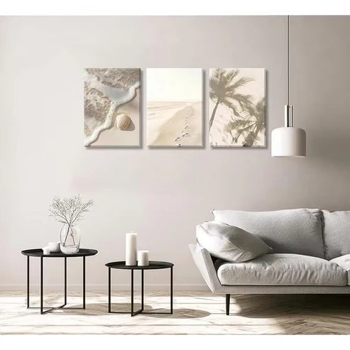 3pcs Coastal Beach Palm Trees Seashells Wall Art Set Canvas Framed 50x70cm - High Quality Print 100% Australian Made Wall Canvas Ready to Hang - Bella Home Decor