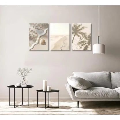 3pcs Coastal Beach Palm Trees Seashells Wall Art Set Canvas Framed 50x70cm - High Quality Print 100% Australian Made Wall Canvas Ready to Hang - Bella Home Decor