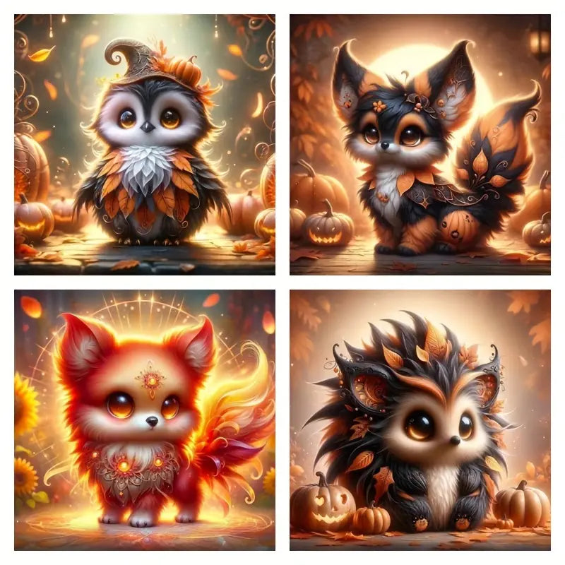 4pcs Owl, Dog, Hedgehog, Cute Animals  Wall Art Canvas Framed