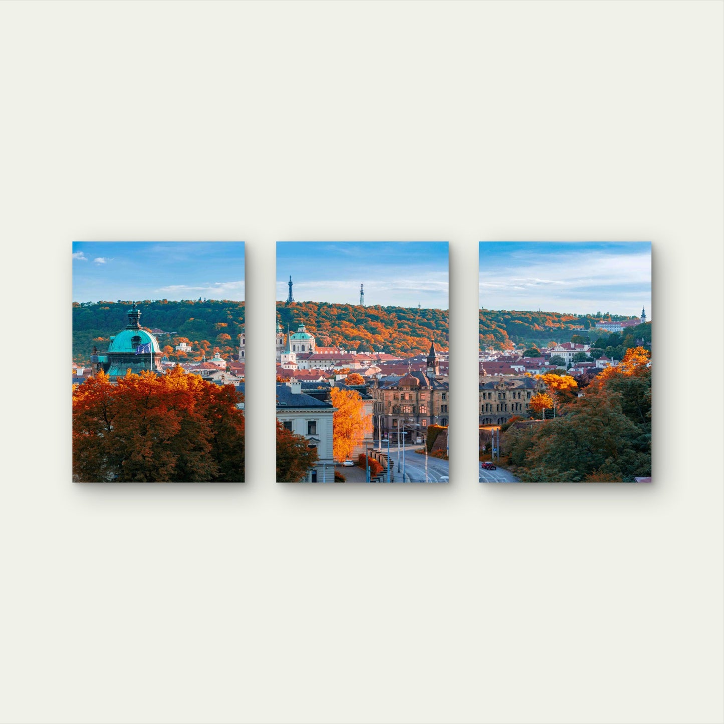 3pcs Autumn Prague Cityscape Letna Park Hill Metal Print Ready to Hang Art