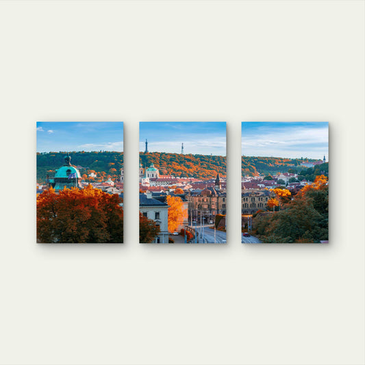 3pcs Autumn Prague Cityscape Letna Park Hill Metal Print Ready to Hang Art