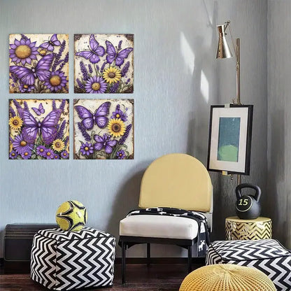 4pcs  Butterfly with Floral Themed Elegant FG Wall Art Canvas Framed
