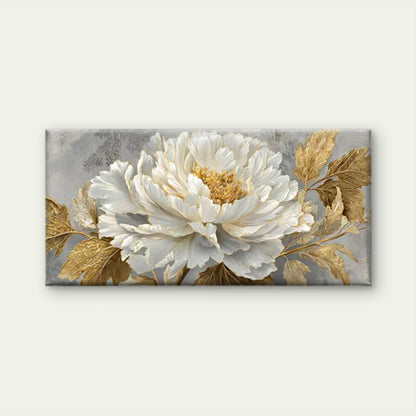 White & Golden Floral Wall Art Canvas Office Home Room Framed 120x60cm