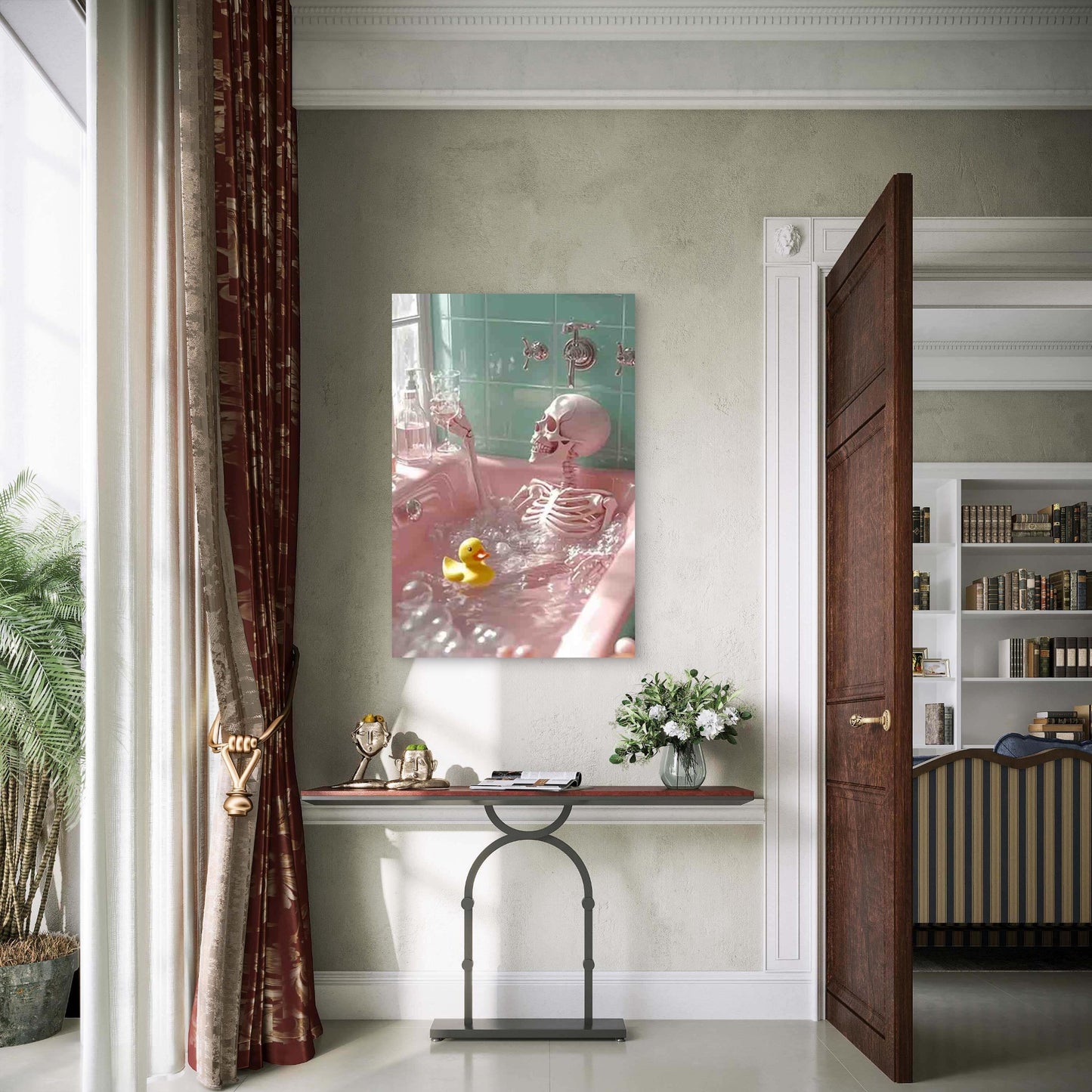 Gothic Vintage Bathtub Skeleton 60x90cm Metal Print Ready to Hang - Bella Home Decor
