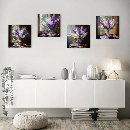 4pcs Vibrant Flower & Tea Set Posters Wall Art Canvas Framed