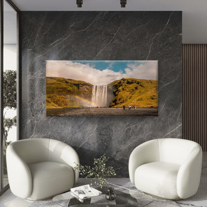 People Standing Near Waterfall Wall Art Canvas Office Home Room Framed 120x60cm