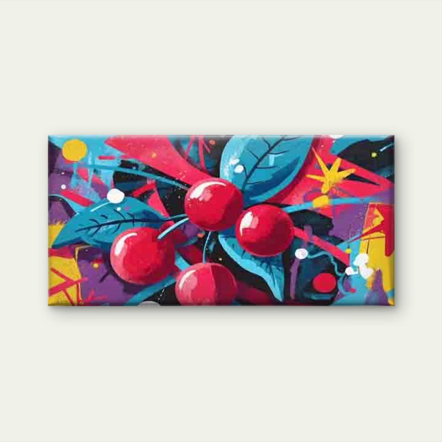 Abstract Cherries And Leaves Wall Art Canvas Office Home Room Framed 120x60cm