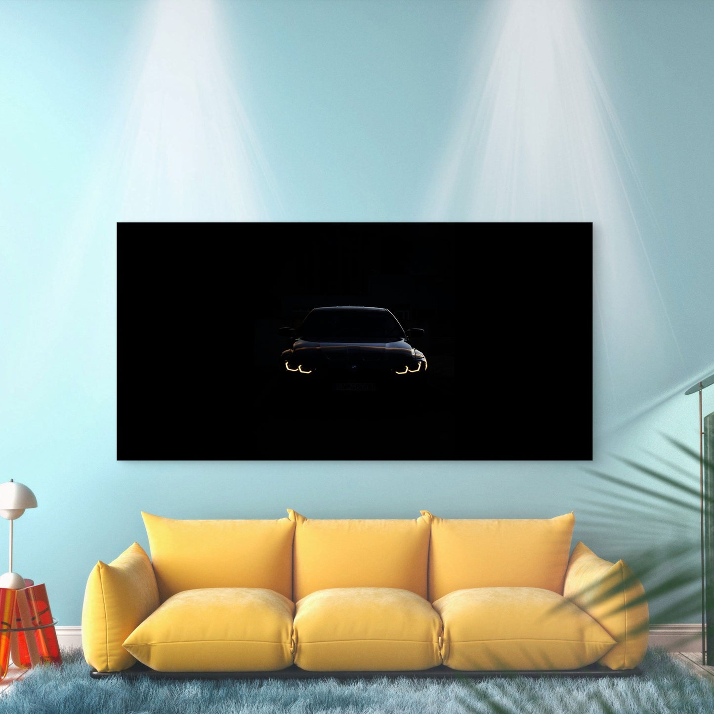Headlights Piercing Deep Dark Wall Art Canvas Office Home Room Framed 120x60cm