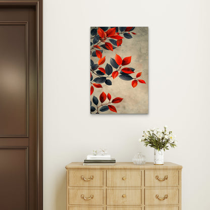 Abstract Red Navy Leaves Botanical Branch 40x60cm Metal Print Ready to Hang