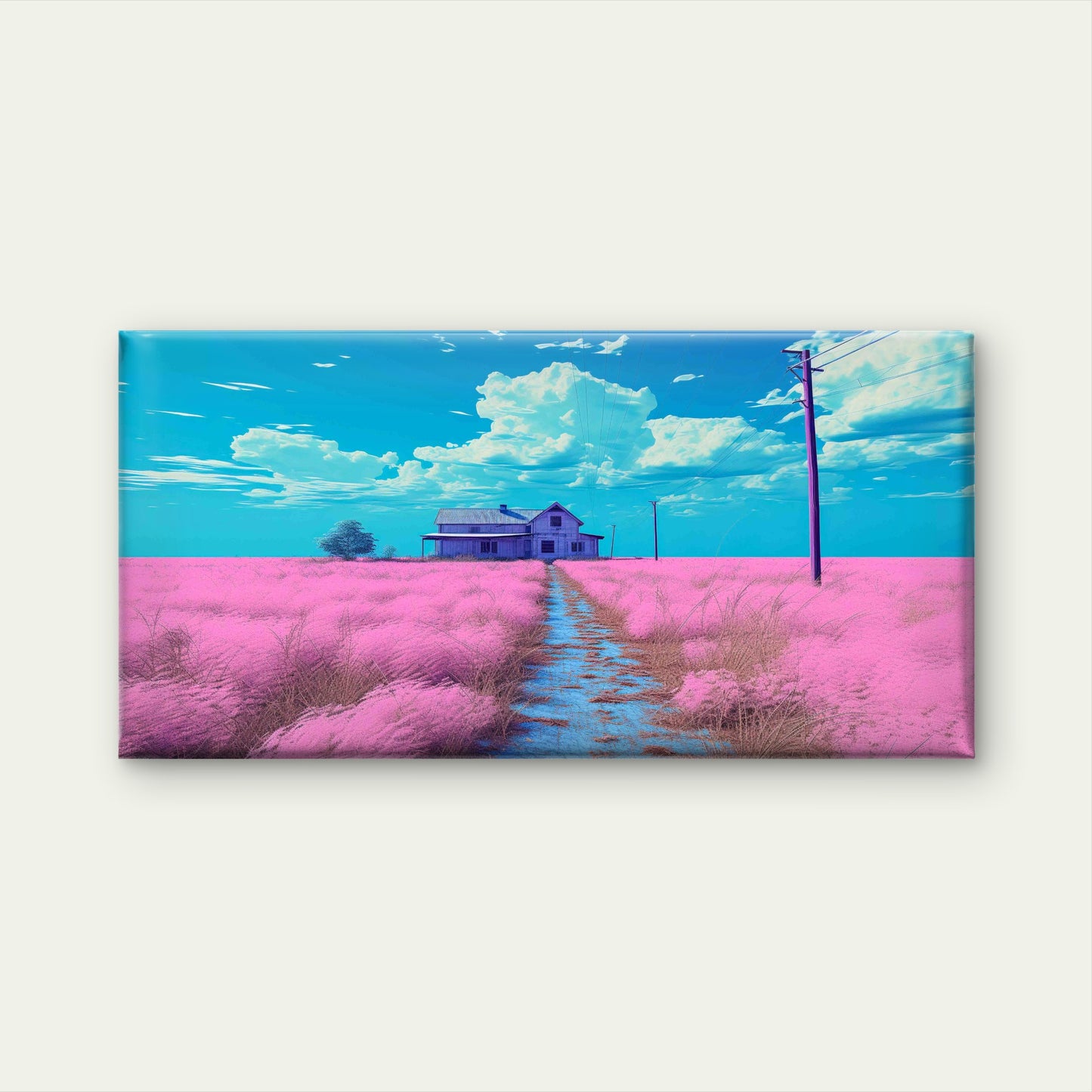 The Isolated Pink Farmstead Wall Art Canvas Office Home Room Framed 120x60cm - Bella Home Decor