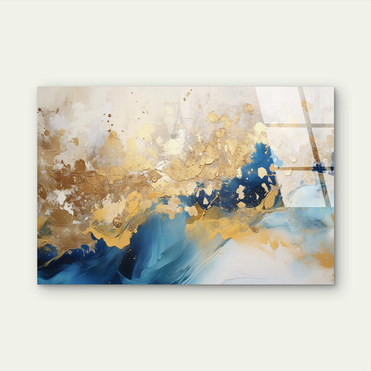 Navy Blue Gold Foil Painting Acrylic Glass Printing Wall Art Australian Made Quality