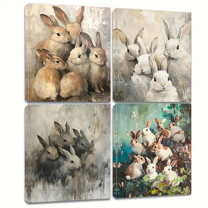 4pcs Dreamy Rabbit Scenes Wall Art Canvas Framed