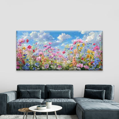 Wildflowers for Garden-Themed Wall Art Canvas Office Home Room Framed 120x60cm