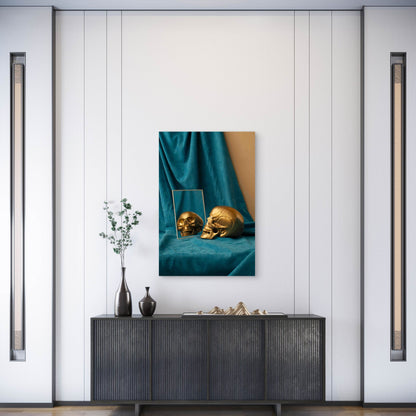 Gold Skull, Golden Human Skull, Gothic Decor Metal Print Ready to Hang