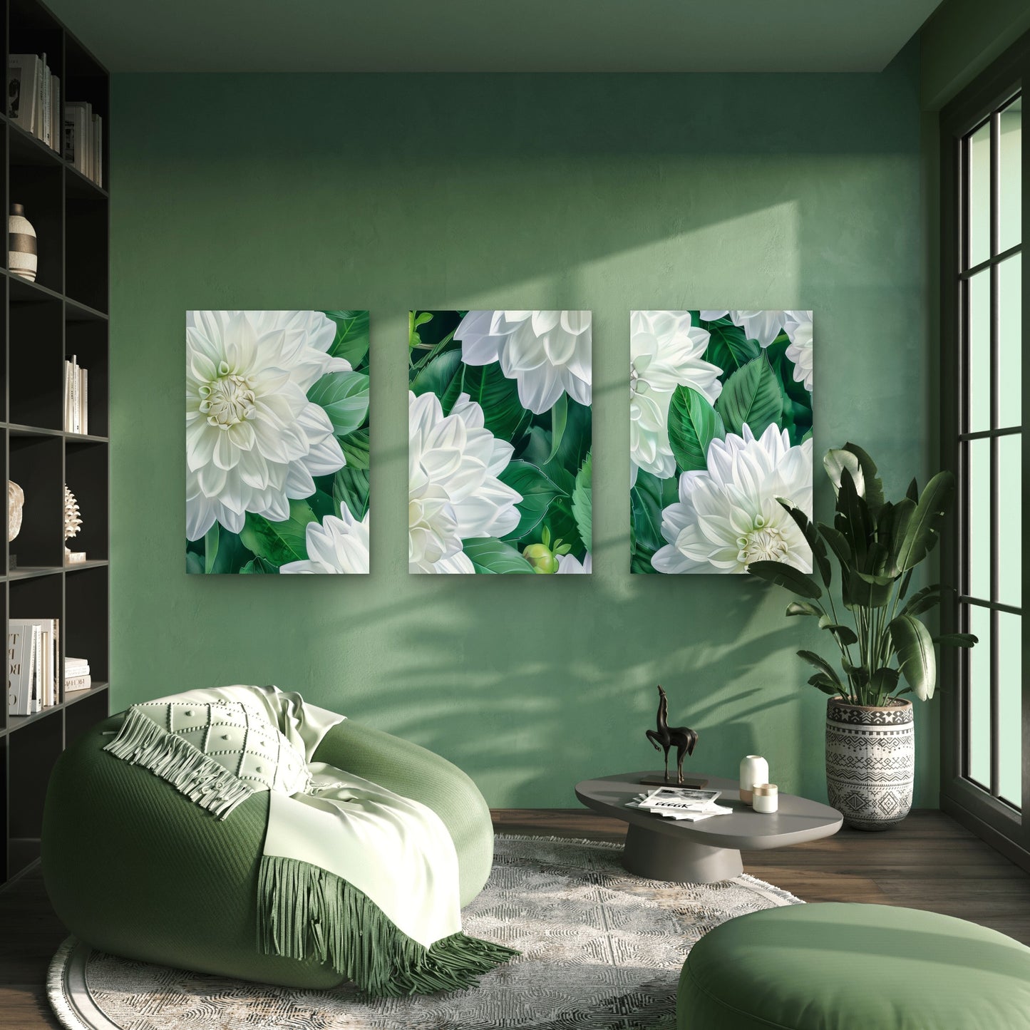 3pcs Elegant Blooming White Flower and Green Leaves Wall Art Set Canvas Framed 40x60cm - High Quality Print 100% Australian Made Wall Canvas Ready to Hang
