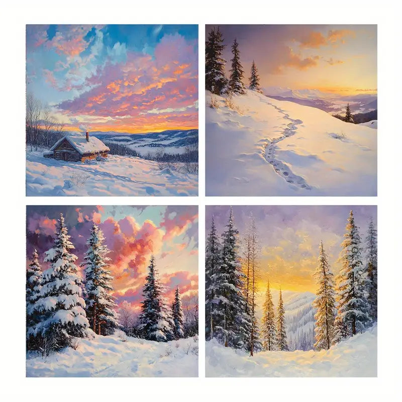 4pcs Snow Poster, Pine Tree Wall Art Canvas Framed