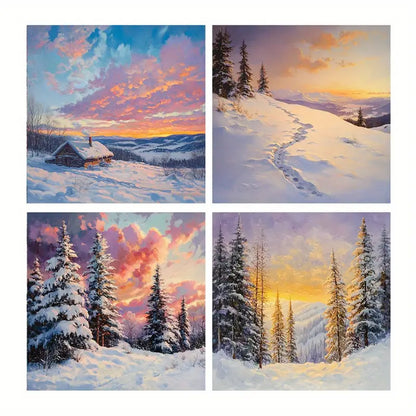 4pcs Snow Poster, Pine Tree Wall Art Canvas Framed