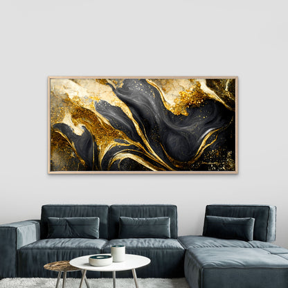 Black Gold Marble Swirl Wall Art Canvas Office Home Room Framed 120x60cm