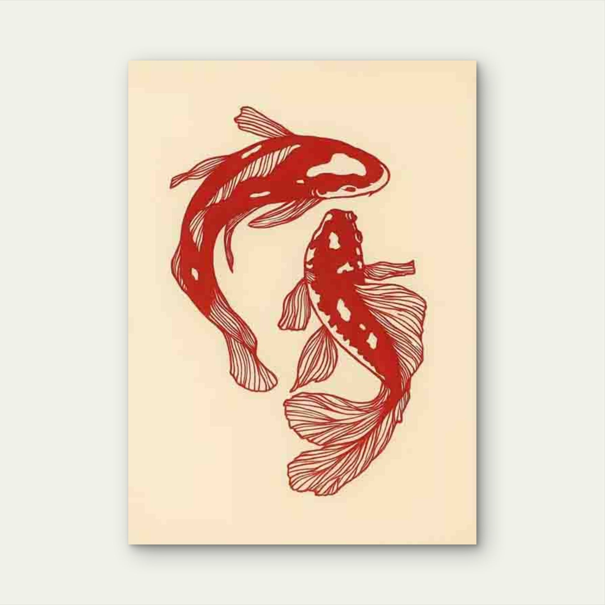 Red Koi Fish 60x90cm Metal Print Ready to Hang - Bella Home Decor
