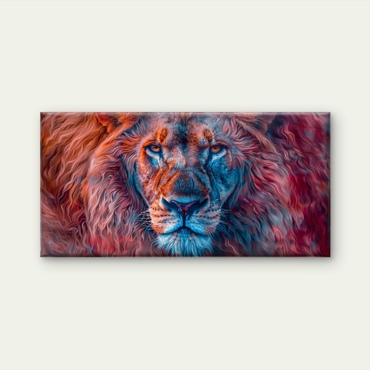 Vibrant Red Blue Lion Wall Art Canvas Office Home Room Framed 120x60cm