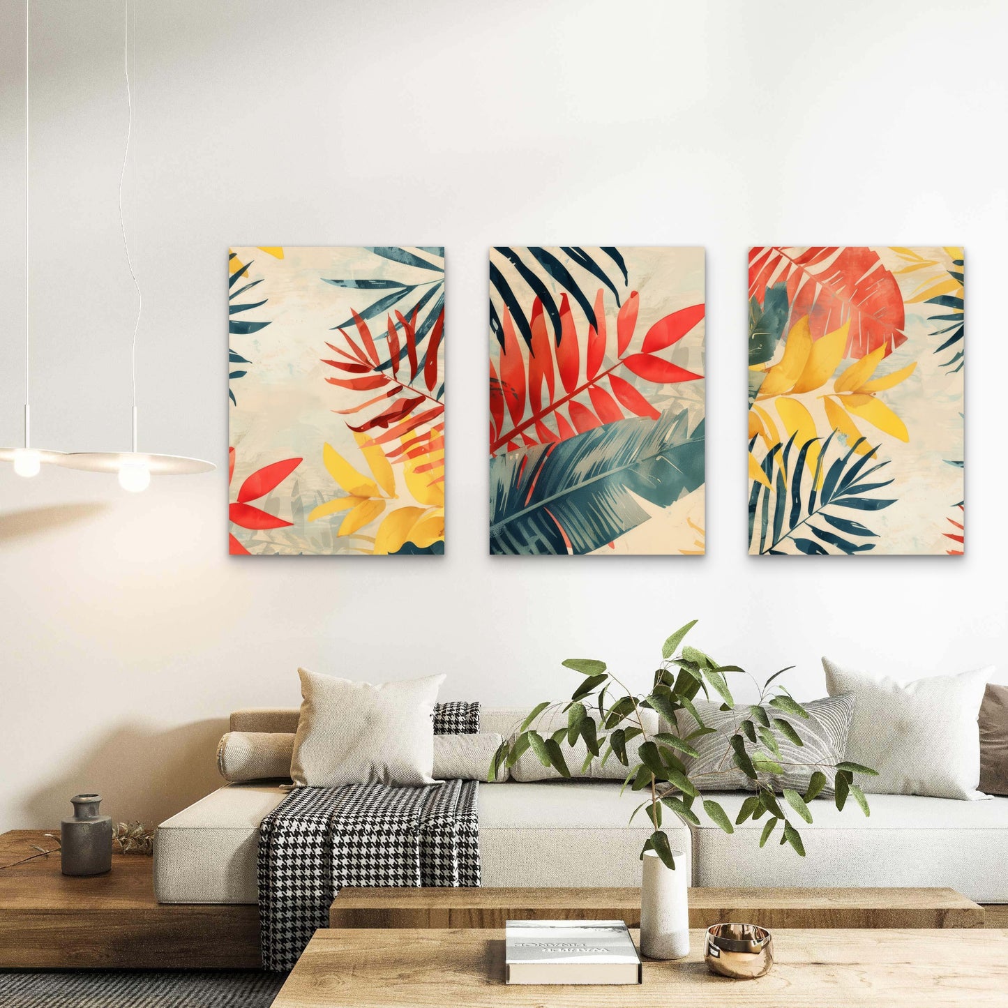 3pcs Tropical Palm Leaves Boho Botanical   Wall Art Set Canvas Framed 40x60cm - High Quality Print 100% Australian Made Wall Canvas Ready to Hang