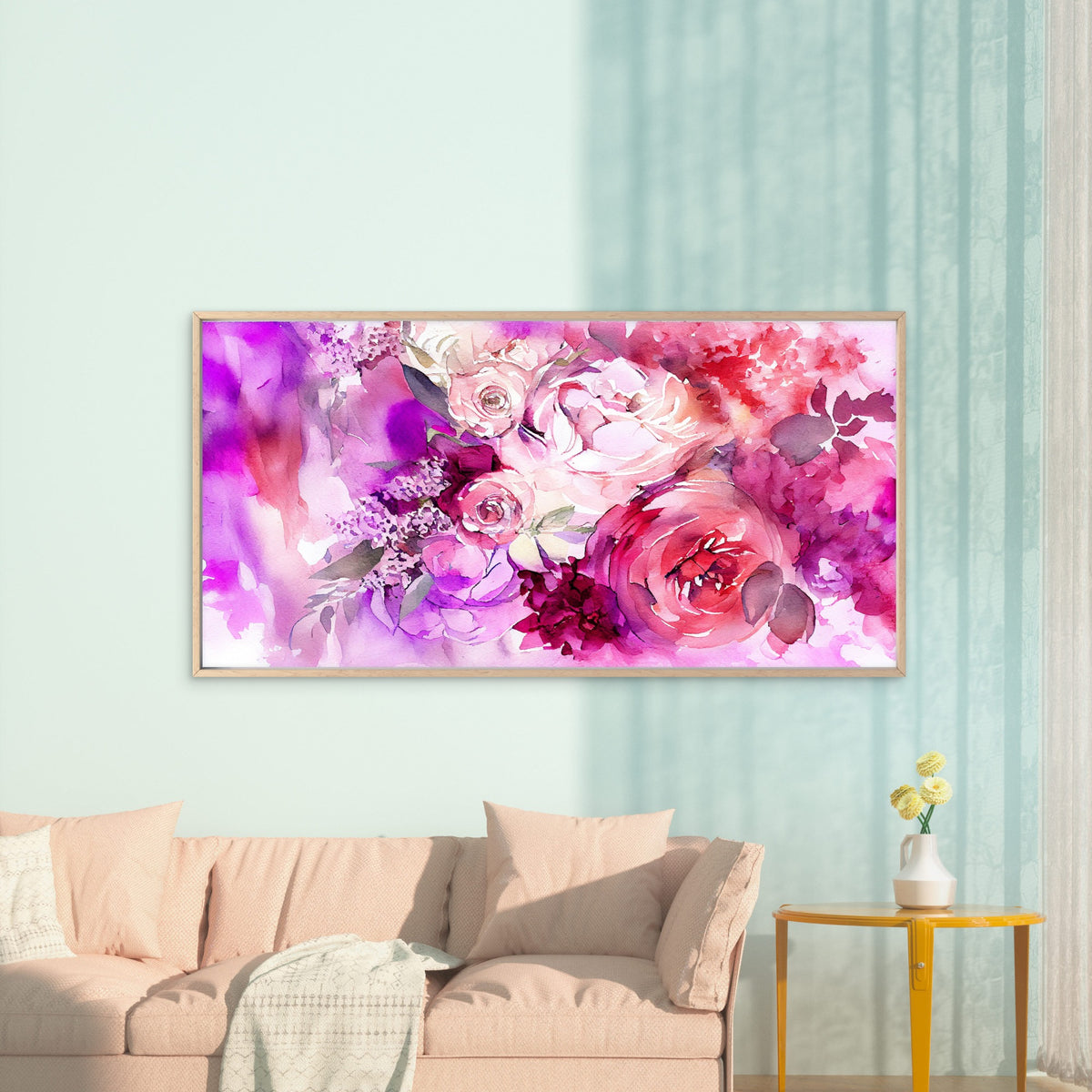 Pink Peony Watercolor Dreams Wall Art Canvas Office Home Room Framed 120x60cm