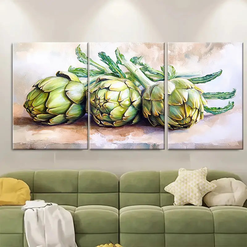3pcs  Vibrant Green & White Artwork Metal Print Ready to Hang Art - Bella Home Decor