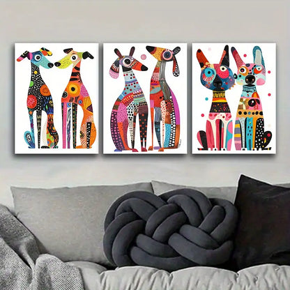3pcs Surreal Dogs, Art Deco Metal Print Ready to Hang Art