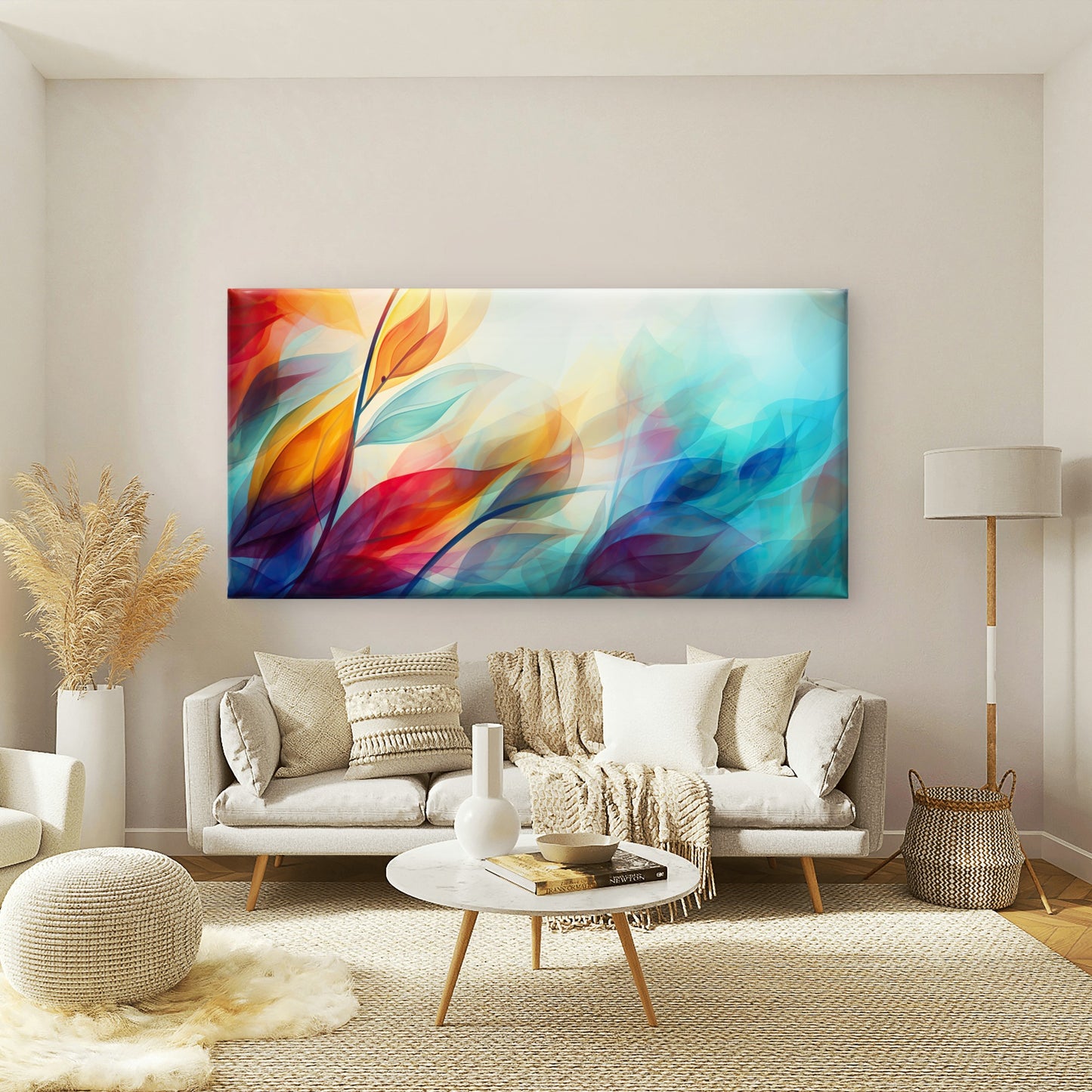 Colorful Abstract Leaves Image Wall Art Canvas Office Home Room Framed 120x60cm
