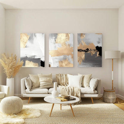 3pcs Gold Foil Abstract Textured  Wall Art Set Canvas Framed 60x90cm - High Quality Print 100% Australian Made Wall Canvas Ready to Hang