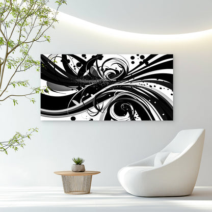 Black White Swirling Vortex Wall Art Canvas Office Home Room Framed 120x60cm
