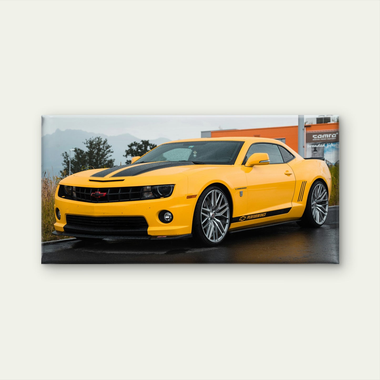 Yellow Camaro Performance Life Wall Art Canvas Office Home Room Framed 120x60cm