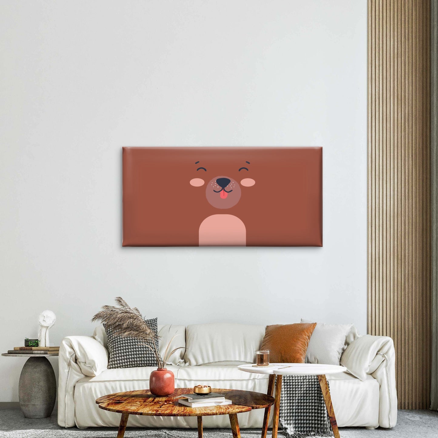 Minimalist Brown Bear Face Wall Art Canvas Office Home Room Framed 120x60cm