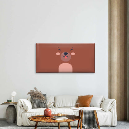 Minimalist Brown Bear Face Wall Art Canvas Office Home Room Framed 120x60cm