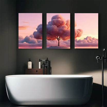 3pcs Pink Cloud Tree Metal Print Ready to Hang Art