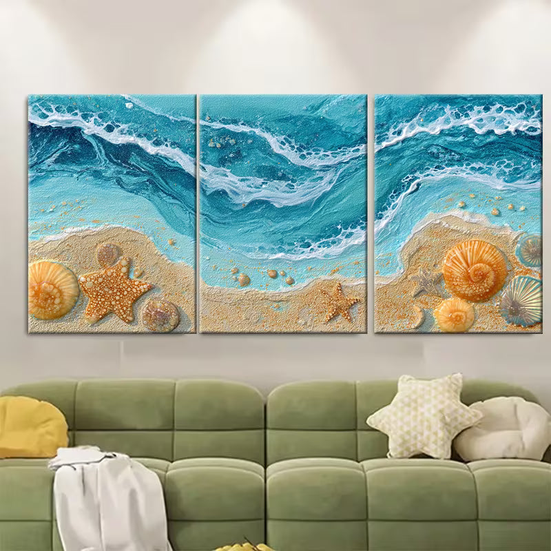 3pcs Sea Sun Sand Wall Art - Beach House  Metal Print Ready to Hang Art