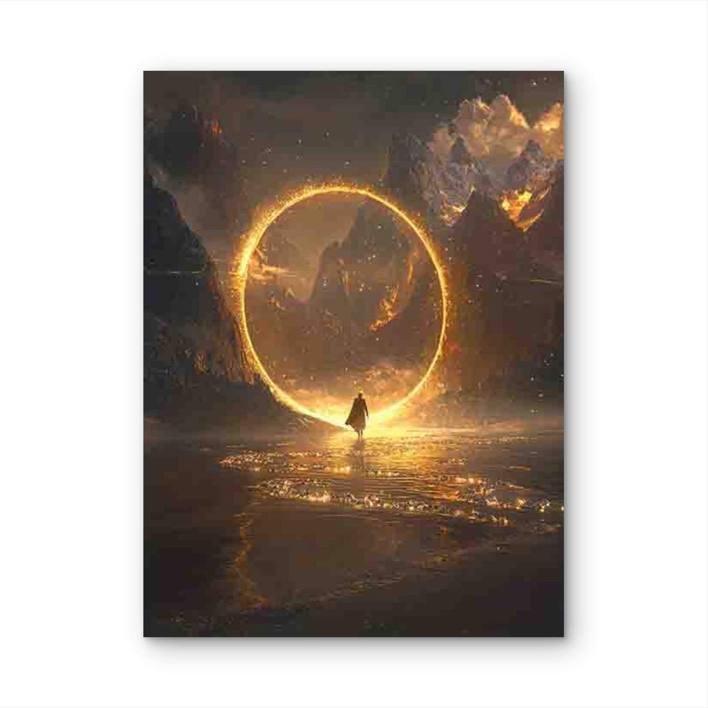 Man Walking Towards Open Port on Water 60x90cm Metal Print Ready to Hang
