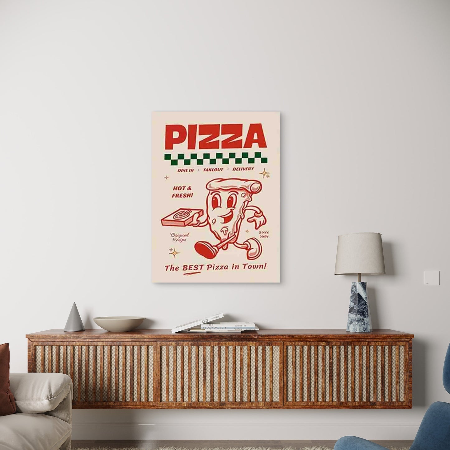 Vintage Pizza Themed 60x90cm Metal Print Ready to Hang
