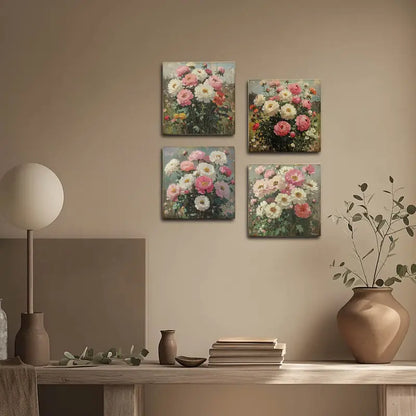 4pcs Pink And White Flower Boquet Wall Art Canvas Framed