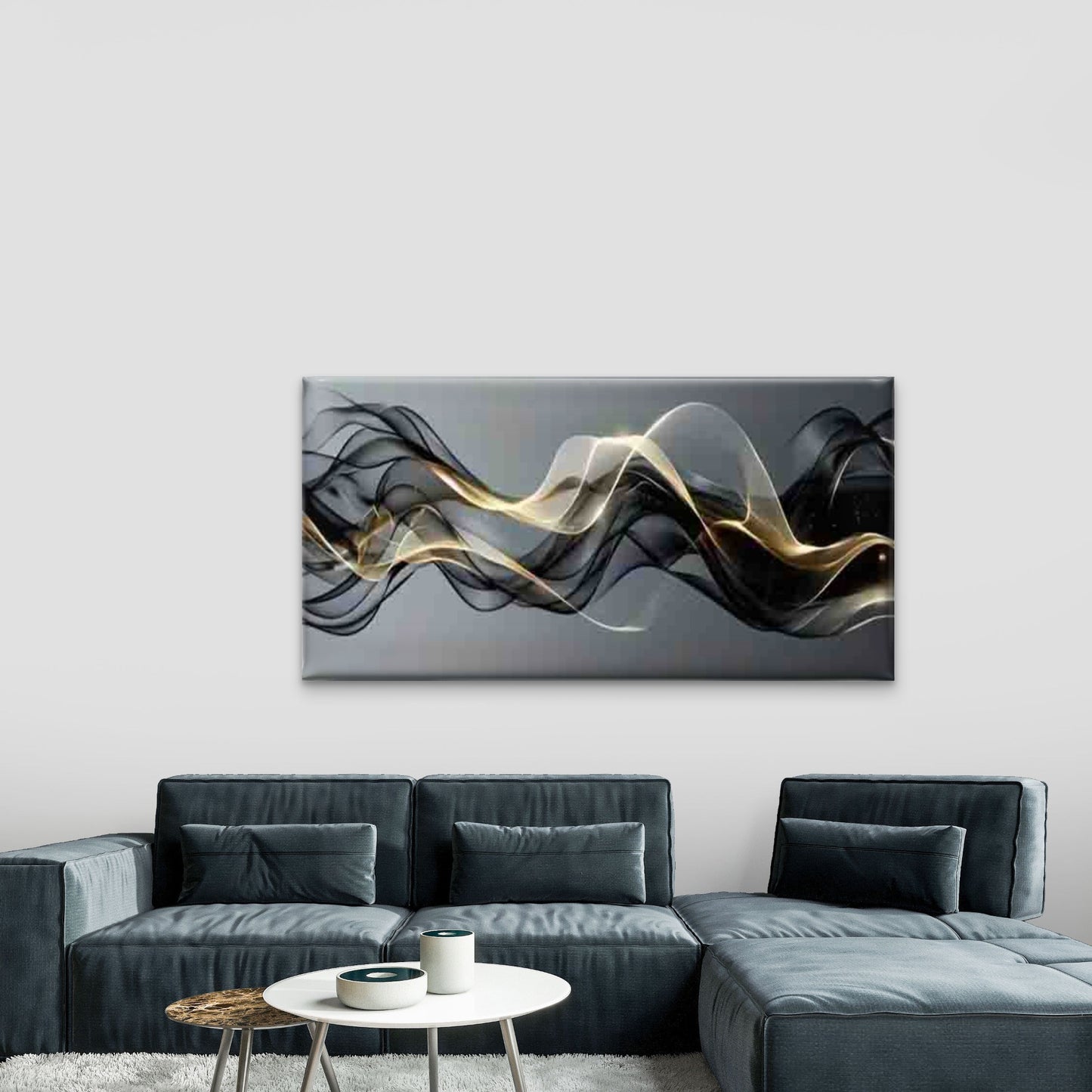 Abstract Dark Tone Waves Wall Art Canvas Office Home Room Framed 120x60cm - Bella Home Decor